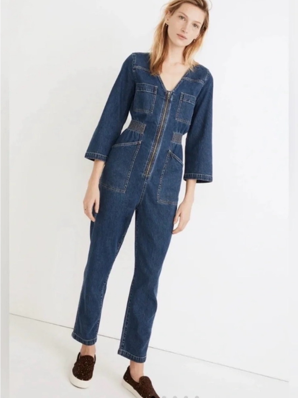Madewell Denim Zip-Front Jumpsuit, sz XL
